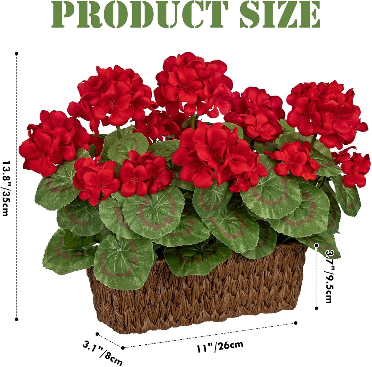 Artificial Geranium Potted Plant – 16” Tall, Realistic Silk Flowers with Vibrant Green Leaves, Pink White Geraniums Fake Flowers for Outdoors Home Décor, Wedding Farmhouse Office Tables Decor