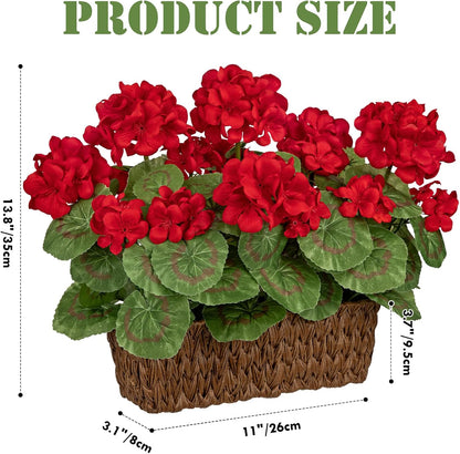 Artificial Geranium Potted Plant – 16” Tall, Realistic Silk Flowers with Vibrant Green Leaves, Pink White Geraniums Fake Flowers for Outdoors Home Décor, Wedding Farmhouse Office Tables Decor