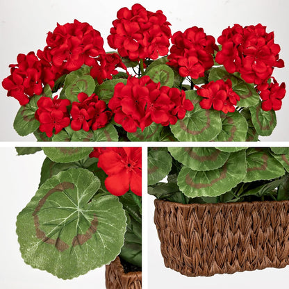 Artificial Geranium Potted Plant – 16” Tall, Realistic Silk Flowers with Vibrant Green Leaves, Pink White Geraniums Fake Flowers for Outdoors Home Décor, Wedding Farmhouse Office Tables Decor