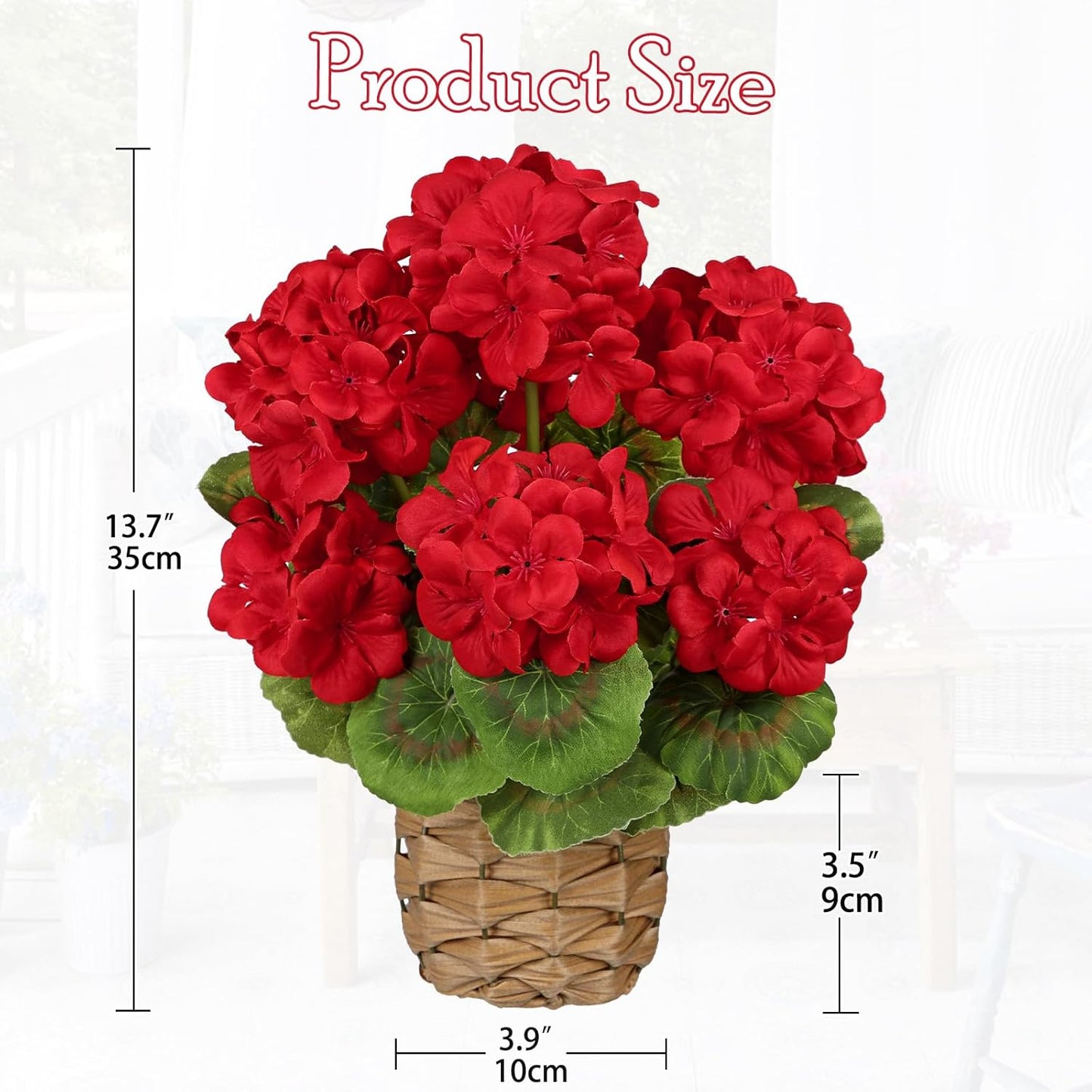 Artificial Geranium Potted Plant – 16” Tall, Realistic Silk Flowers with Vibrant Green Leaves, Pink White Geraniums Fake Flowers for Outdoors Home Décor, Wedding Farmhouse Office Tables Decor