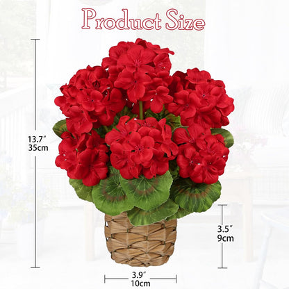 Artificial Geranium Potted Plant – 16” Tall, Realistic Silk Flowers with Vibrant Green Leaves, Pink White Geraniums Fake Flowers for Outdoors Home Décor, Wedding Farmhouse Office Tables Decor