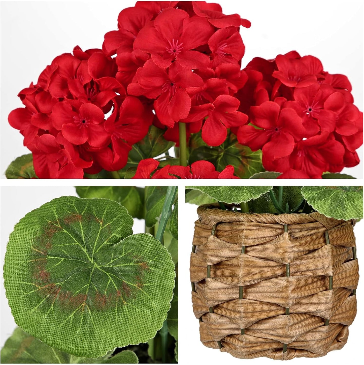 Artificial Geranium Potted Plant – 16” Tall, Realistic Silk Flowers with Vibrant Green Leaves, Pink White Geraniums Fake Flowers for Outdoors Home Décor, Wedding Farmhouse Office Tables Decor