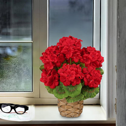Artificial Geranium Potted Plant – 16” Tall, Realistic Silk Flowers with Vibrant Green Leaves, Pink White Geraniums Fake Flowers for Outdoors Home Décor, Wedding Farmhouse Office Tables Decor