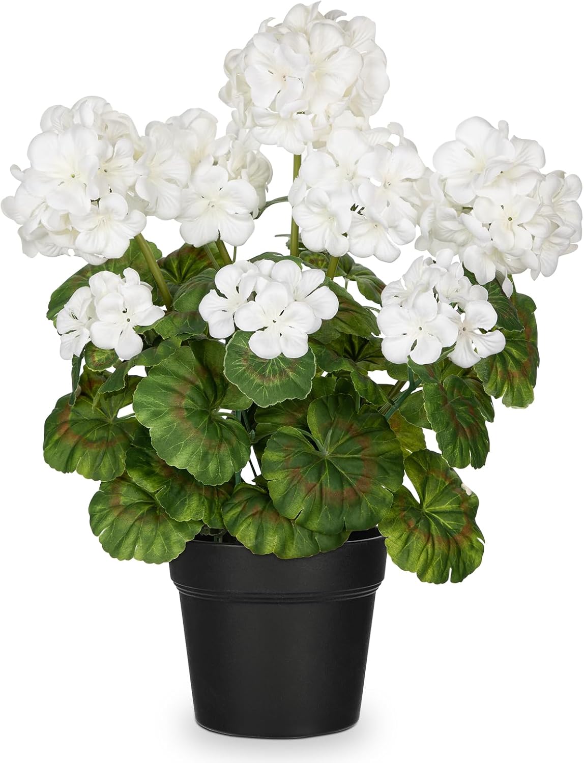 Artificial Geranium Potted Plant – 16” Tall, Realistic Silk Flowers with Vibrant Green Leaves, Pink White Geraniums Fake Flowers for Outdoors Home Décor, Wedding Farmhouse Office Tables Decor