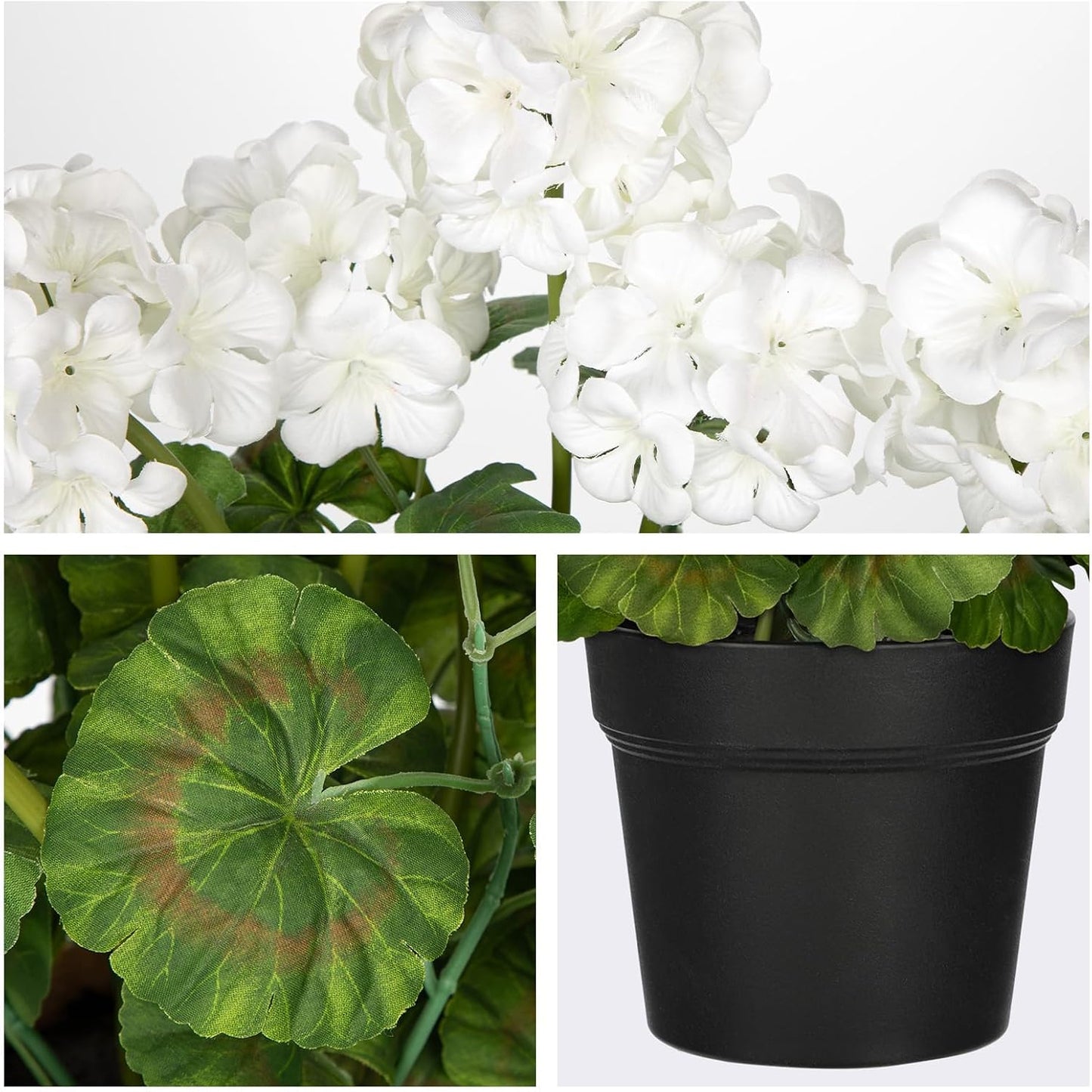 Artificial Geranium Potted Plant – 16” Tall, Realistic Silk Flowers with Vibrant Green Leaves, Pink White Geraniums Fake Flowers for Outdoors Home Décor, Wedding Farmhouse Office Tables Decor