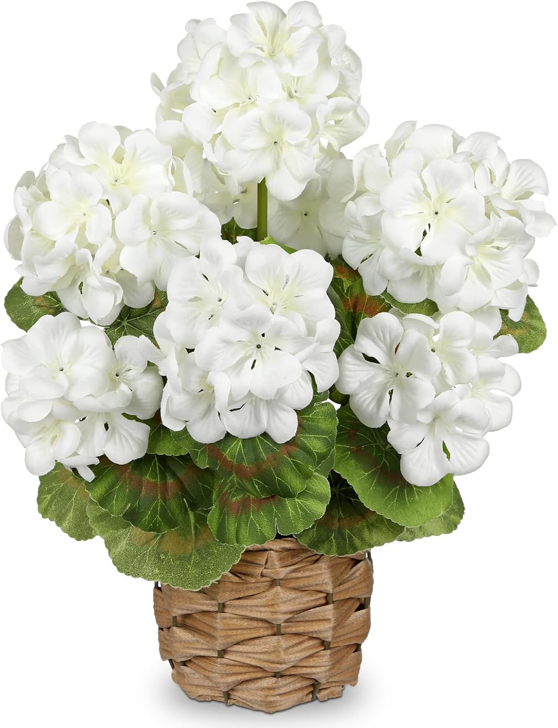 Artificial Geranium Potted Plant – 16” Tall, Realistic Silk Flowers with Vibrant Green Leaves, Pink White Geraniums Fake Flowers for Outdoors Home Décor, Wedding Farmhouse Office Tables Decor