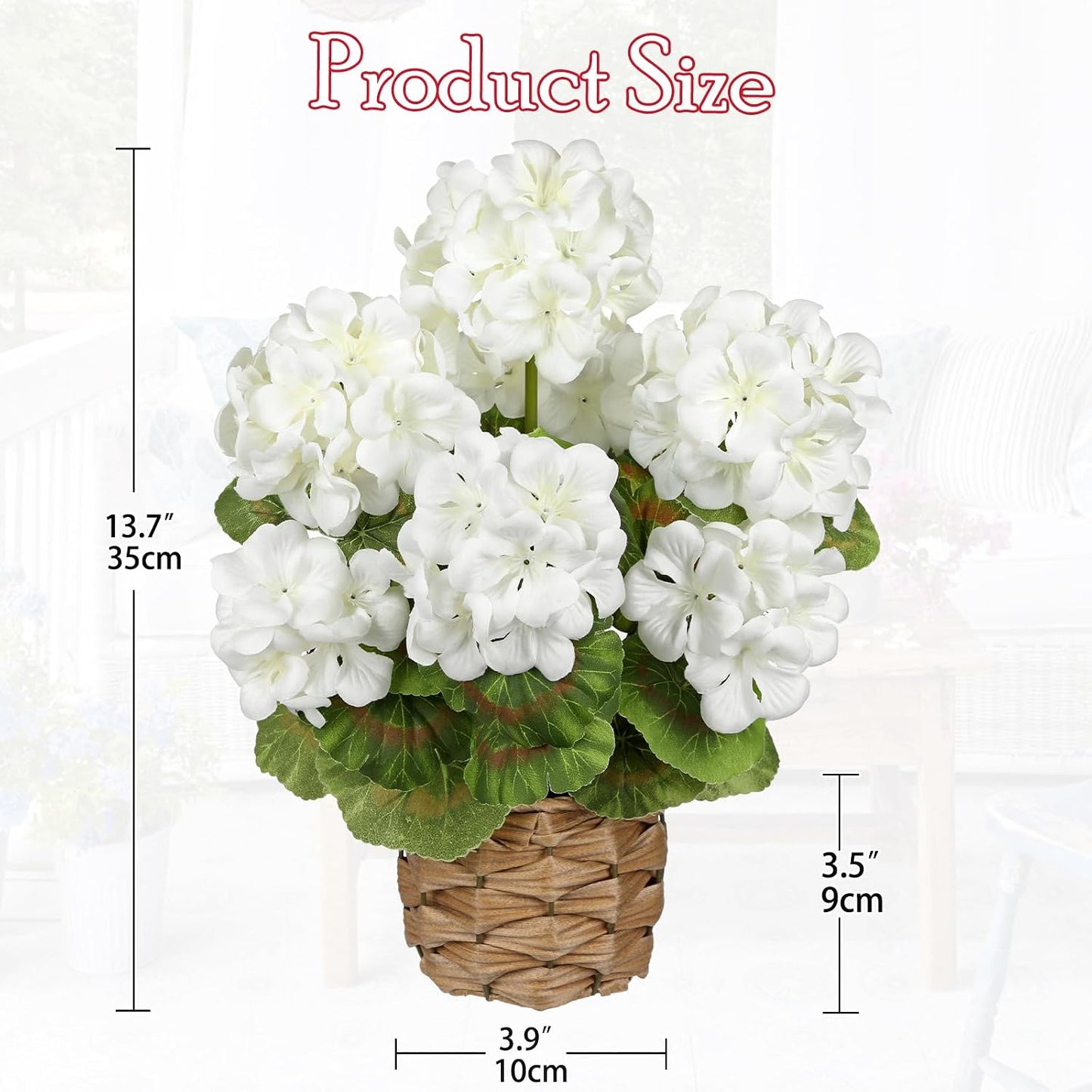 Artificial Geranium Potted Plant – 16” Tall, Realistic Silk Flowers with Vibrant Green Leaves, Pink White Geraniums Fake Flowers for Outdoors Home Décor, Wedding Farmhouse Office Tables Decor