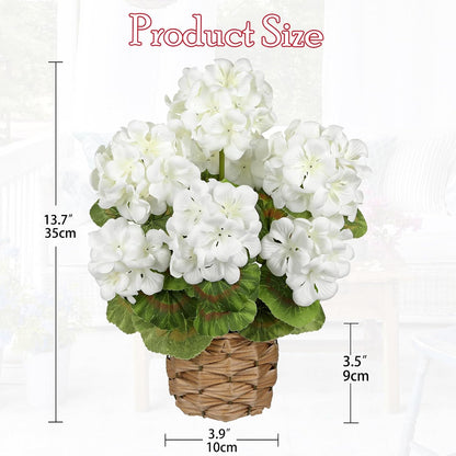 Artificial Geranium Potted Plant – 16” Tall, Realistic Silk Flowers with Vibrant Green Leaves, Pink White Geraniums Fake Flowers for Outdoors Home Décor, Wedding Farmhouse Office Tables Decor