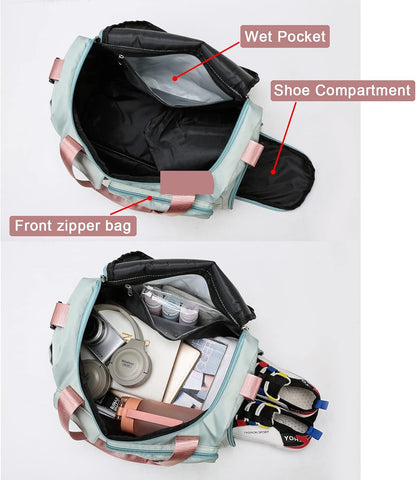Small Gym Bag for Women, Travel Duffle Bag Carry On Weekender Bag with Shoe Compartment - Colors A