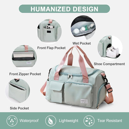 Small Gym Bag for Women, Travel Duffle Bag Carry On Weekender Bag with Shoe Compartment - Colors A