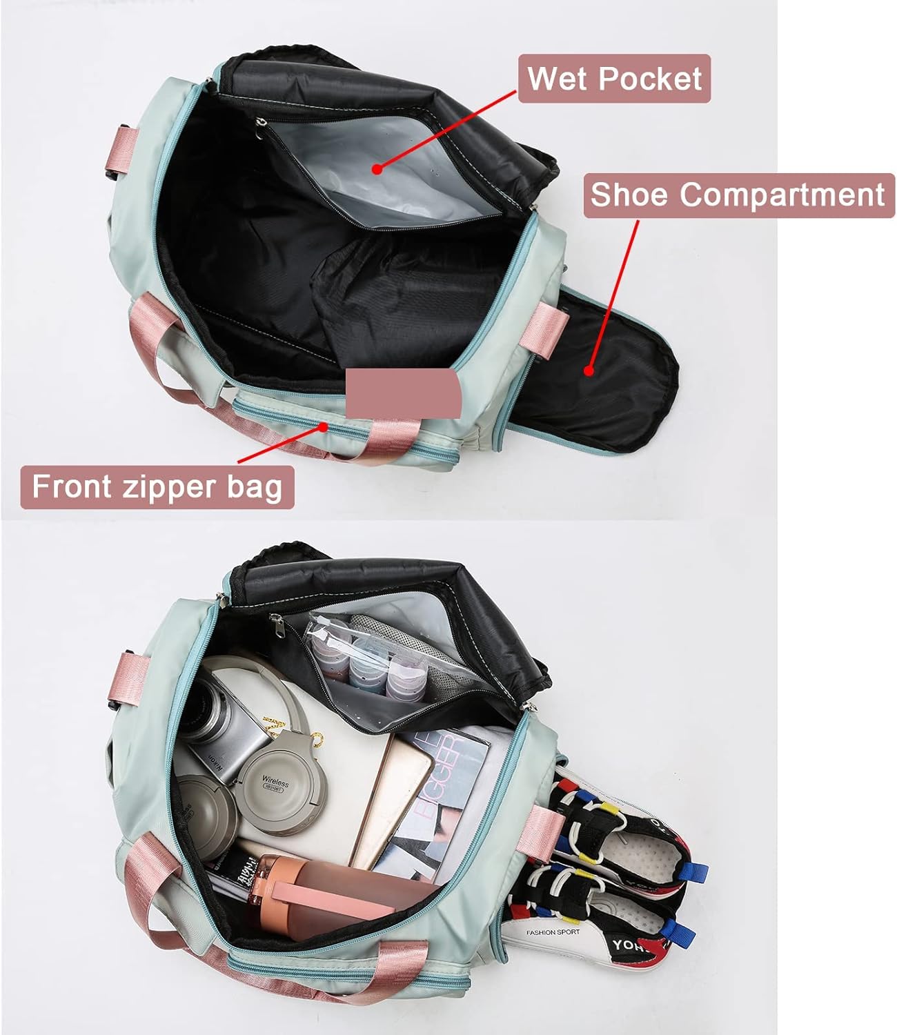 Small Gym Bag for Women, Travel Duffle Bag Carry On Weekender Bag with Shoe Compartment - Colors A