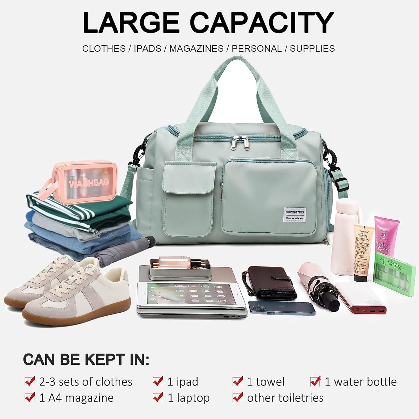 Small Gym Bag for Women, Travel Duffle Bag Carry On Weekender Bag with Shoe Compartment - Colors A