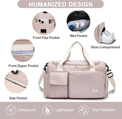 Small Gym Bag for Women, Travel Duffle Bag Carry On Weekender Bag with Shoe Compartment - Colors A