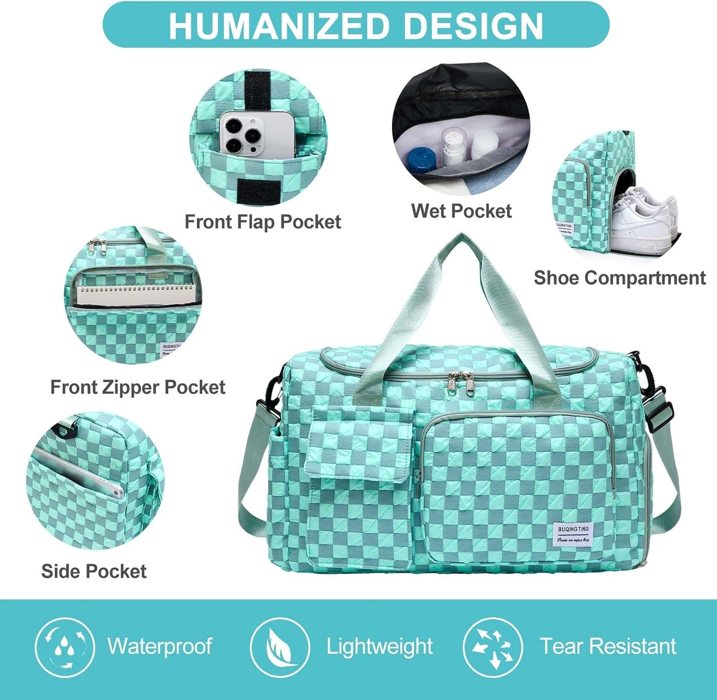 Small Gym Bag for Women, Travel Duffle Bag Carry On Weekender Bag with Shoe Compartment - Colors A