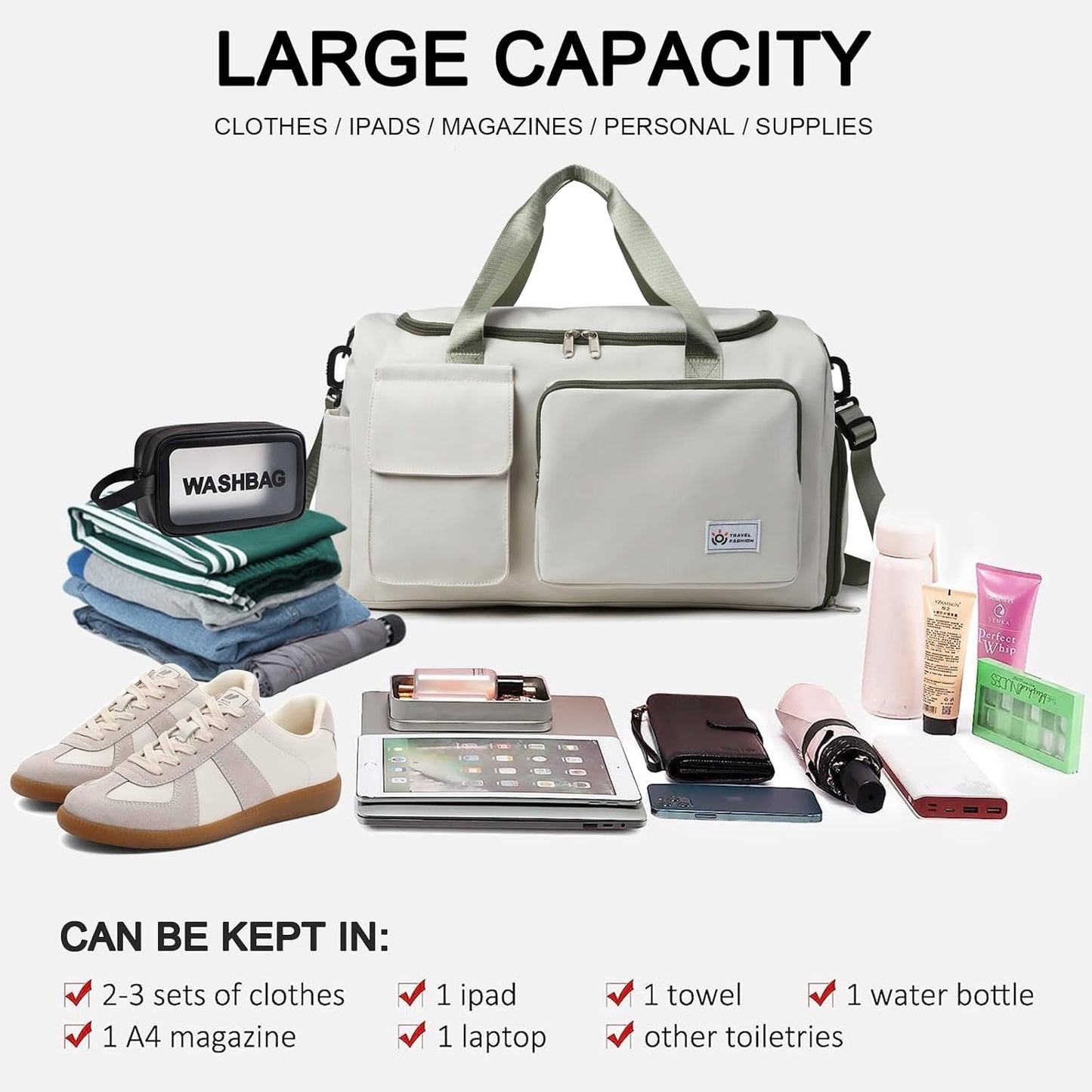 Small Gym Bag for Women, Travel Duffle Bag Carry On Weekender Bag with Shoe Compartment - Colors A