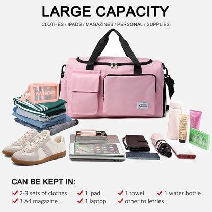 Small Gym Bag for Women, Travel Duffle Bag Carry On Weekender Bag with Shoe Compartment - Colors A