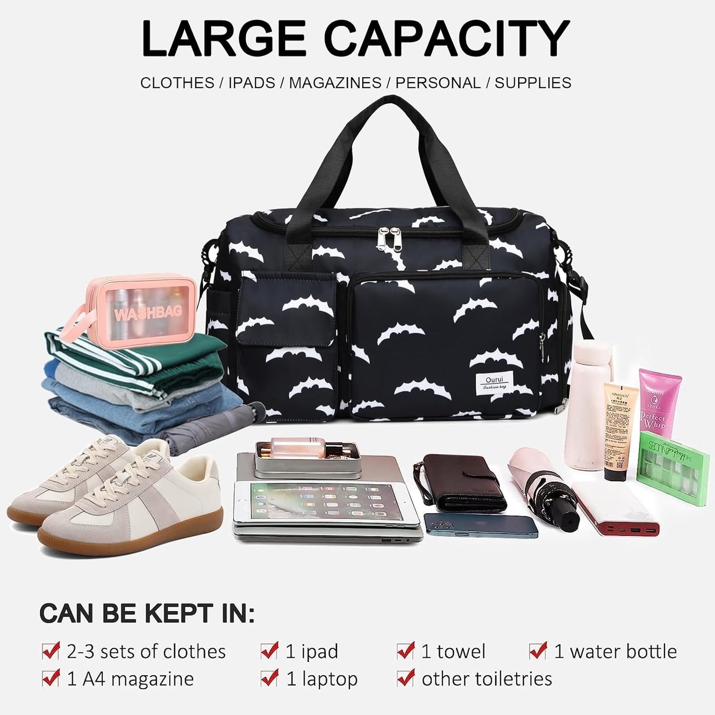 Small Gym Bag for Women, Travel Duffle Bag Carry On Weekender Bag with Shoe Compartment - Colors A