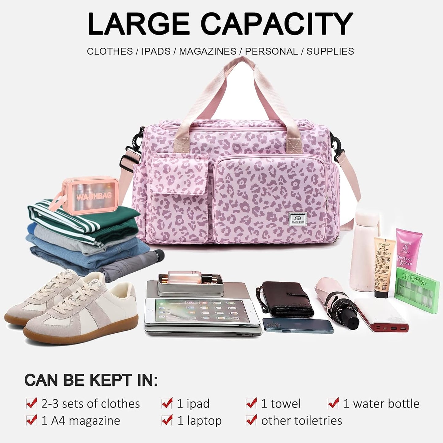 Small Gym Bag for Women, Travel Duffle Bag Carry On Weekender Bag with Shoe Compartment - Colors A