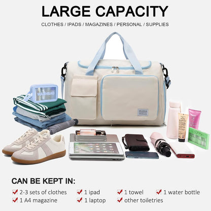 Small Gym Bag for Women, Travel Duffle Bag Carry On Weekender Bag with Shoe Compartment - Colors A