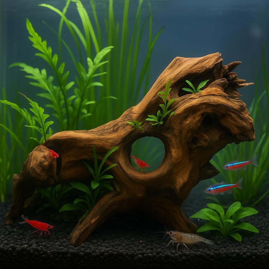 Porous Natural Driftwood for Aquarium, Aquascaping Driftwood with Holes, Hand-Selected Tunnels & Hideouts, Aquascaping Hardscape, Terrarium Reptile Décor, No Paint or Resin (12-16" (30-40 cm))