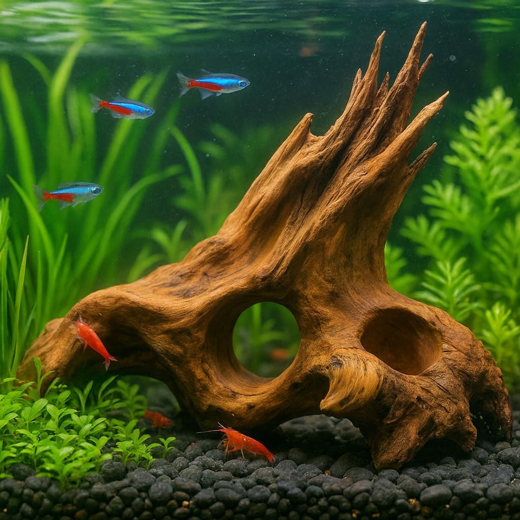 Porous Natural Driftwood for Aquarium, Aquascaping Driftwood with Holes, Hand-Selected Tunnels & Hideouts, Aquascaping Hardscape, Terrarium Reptile Décor, No Paint or Resin (12-16" (30-40 cm))