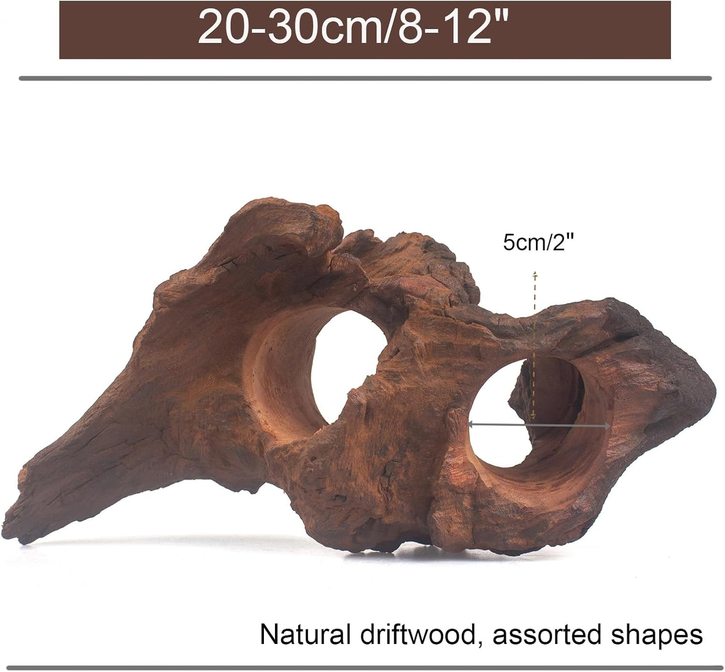Porous Natural Driftwood for Aquarium, Aquascaping Driftwood with Holes, Hand-Selected Tunnels & Hideouts, Aquascaping Hardscape, Terrarium Reptile Décor, No Paint or Resin (12-16" (30-40 cm))