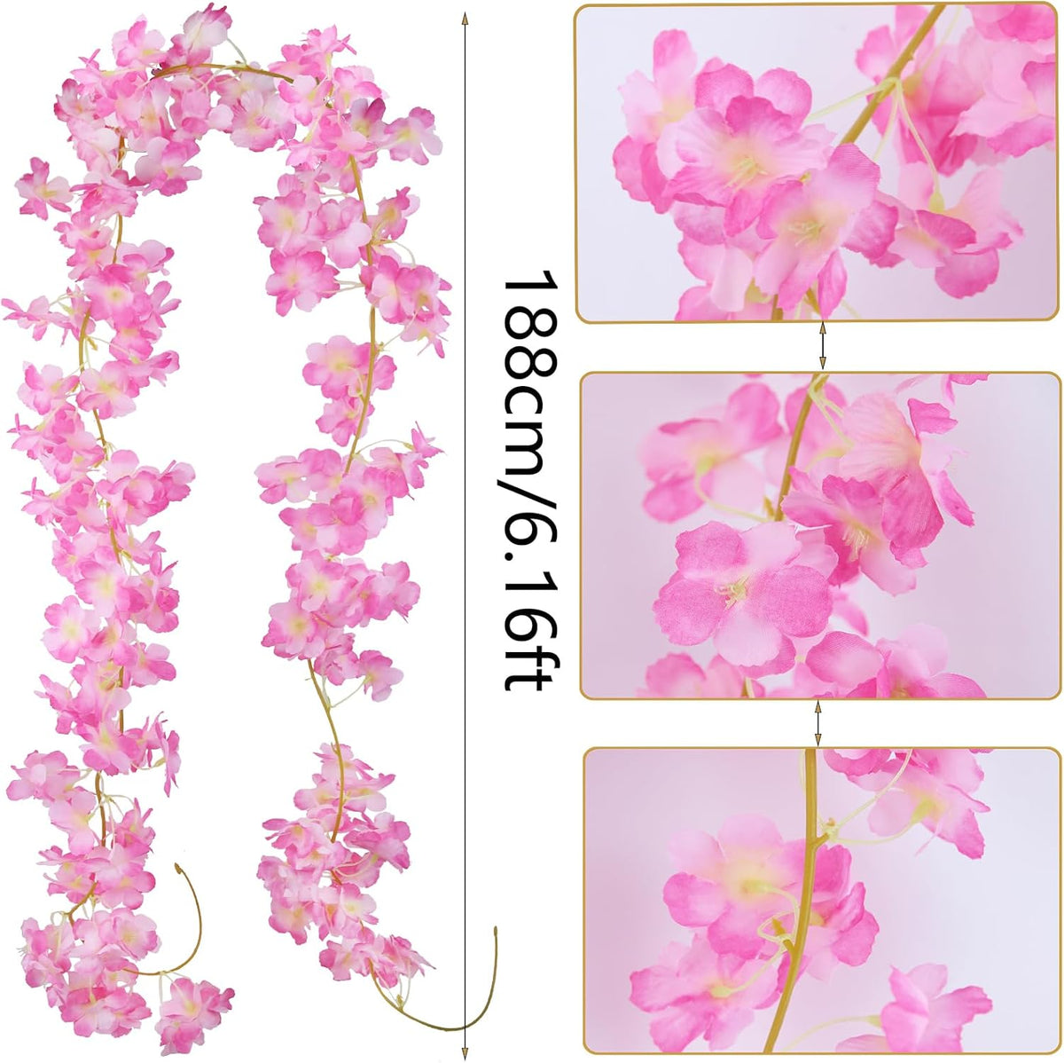 2 Pcs Artificial Cherry Blossom Flower Vines Cherry Blossom Garland 18.48 ft Hanging Silk Flowers Vines Fake Flower Garland Outdoors for Home Wedding Garden Party Arch Office Decor Pink