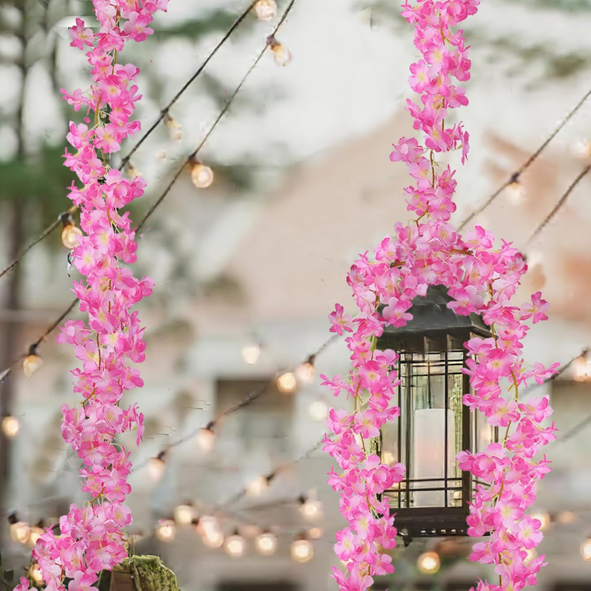 2 Pcs Artificial Cherry Blossom Flower Vines Cherry Blossom Garland 18.48 ft Hanging Silk Flowers Vines Fake Flower Garland Outdoors for Home Wedding Garden Party Arch Office Decor Pink