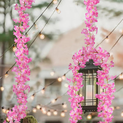 2 Pcs Artificial Cherry Blossom Flower Vines Cherry Blossom Garland 18.48 ft Hanging Silk Flowers Vines Fake Flower Garland Outdoors for Home Wedding Garden Party Arch Office Decor Pink