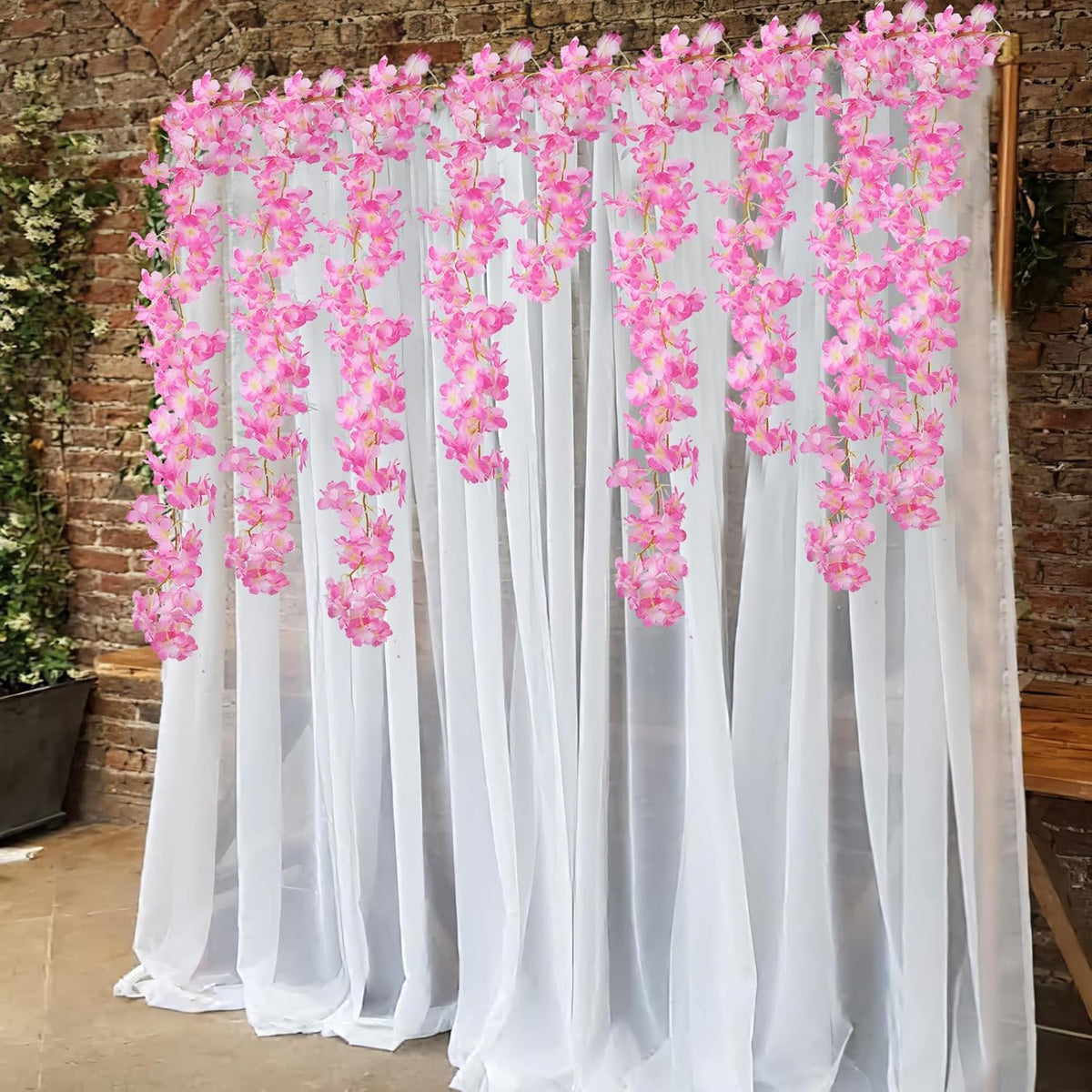 2 Pcs Artificial Cherry Blossom Flower Vines Cherry Blossom Garland 18.48 ft Hanging Silk Flowers Vines Fake Flower Garland Outdoors for Home Wedding Garden Party Arch Office Decor Pink