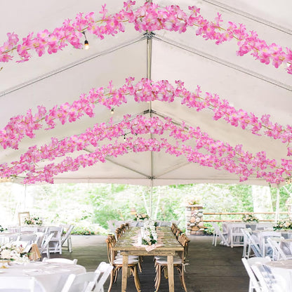 2 Pcs Artificial Cherry Blossom Flower Vines Cherry Blossom Garland 18.48 ft Hanging Silk Flowers Vines Fake Flower Garland Outdoors for Home Wedding Garden Party Arch Office Decor Pink