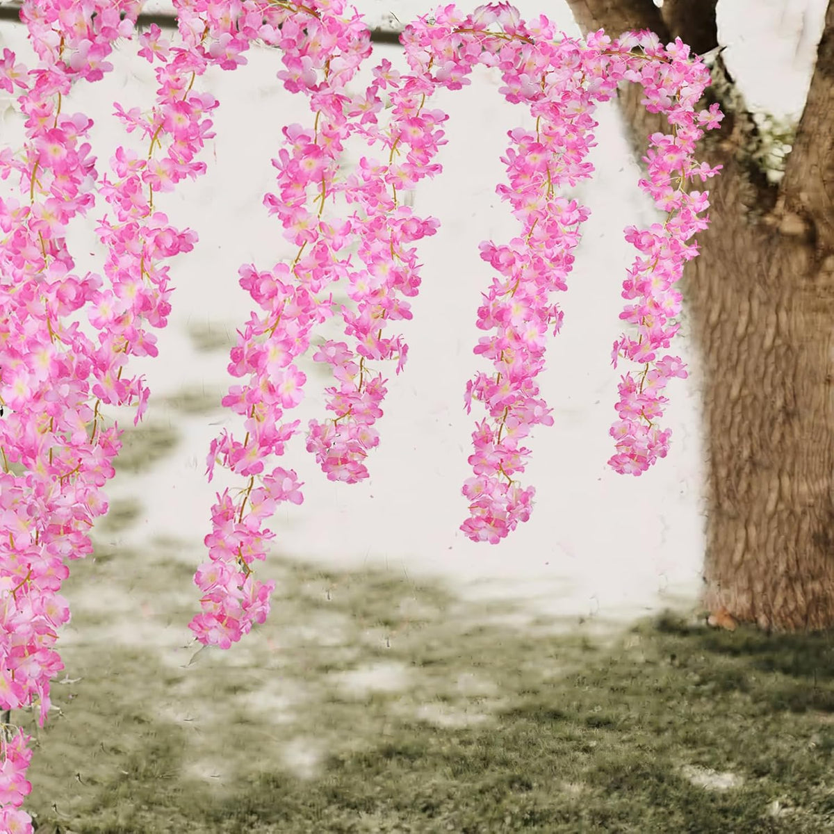 2 Pcs Artificial Cherry Blossom Flower Vines Cherry Blossom Garland 18.48 ft Hanging Silk Flowers Vines Fake Flower Garland Outdoors for Home Wedding Garden Party Arch Office Decor Pink