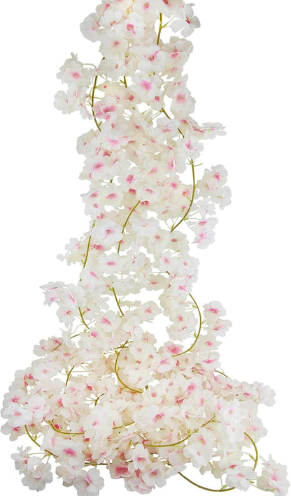 2 Pcs Artificial Cherry Blossom Flower Vines Cherry Blossom Garland 18.48 ft Hanging Silk Flowers Vines Fake Flower Garland Outdoors for Home Wedding Garden Party Arch Office Decor Pink