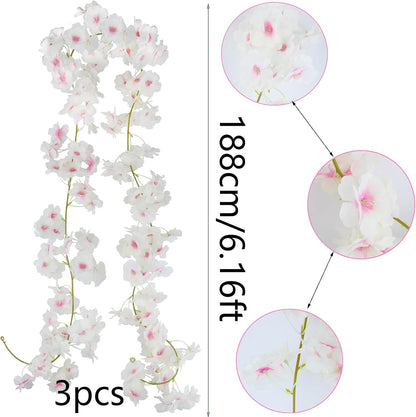 2 Pcs Artificial Cherry Blossom Flower Vines Cherry Blossom Garland 18.48 ft Hanging Silk Flowers Vines Fake Flower Garland Outdoors for Home Wedding Garden Party Arch Office Decor Pink