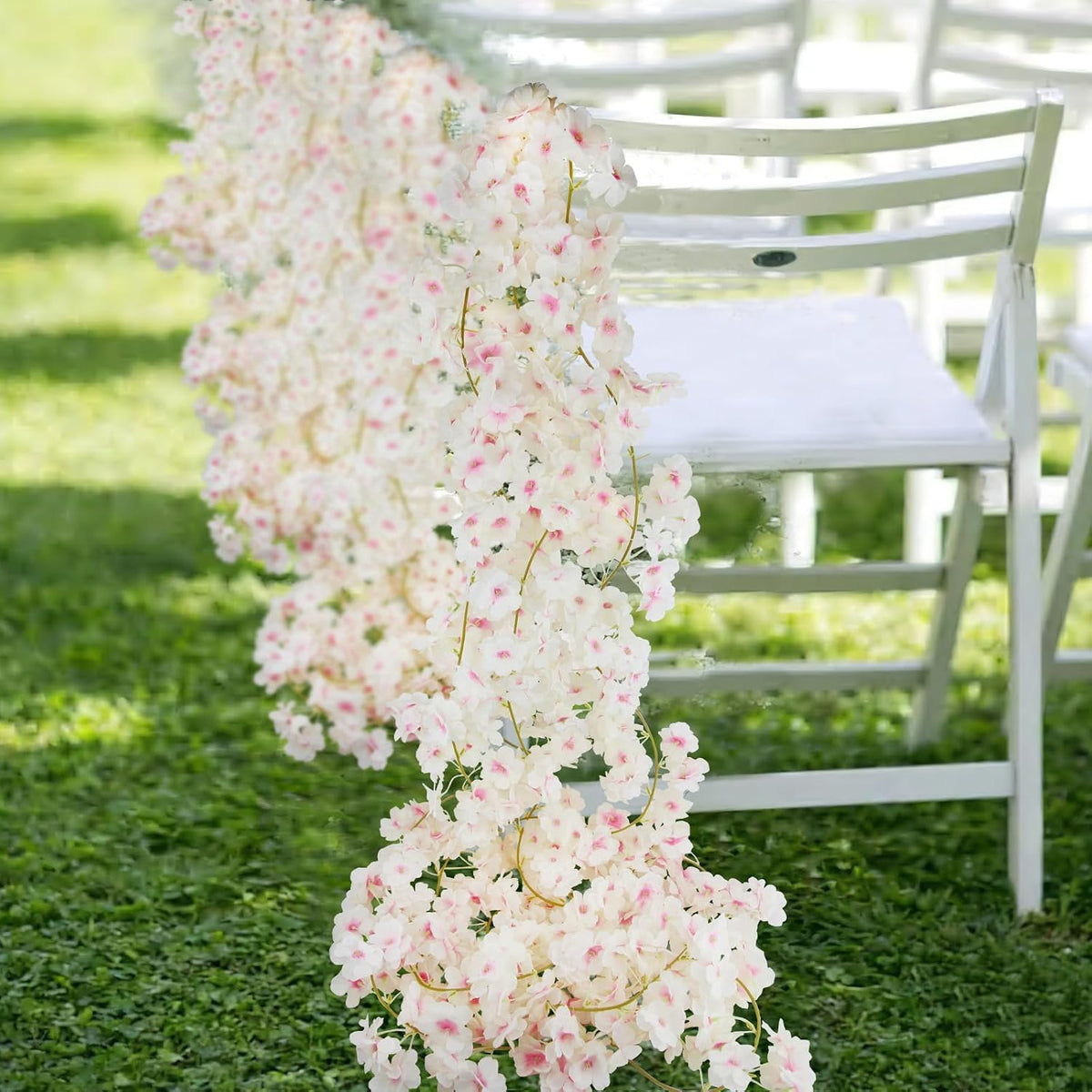 2 Pcs Artificial Cherry Blossom Flower Vines Cherry Blossom Garland 18.48 ft Hanging Silk Flowers Vines Fake Flower Garland Outdoors for Home Wedding Garden Party Arch Office Decor Pink