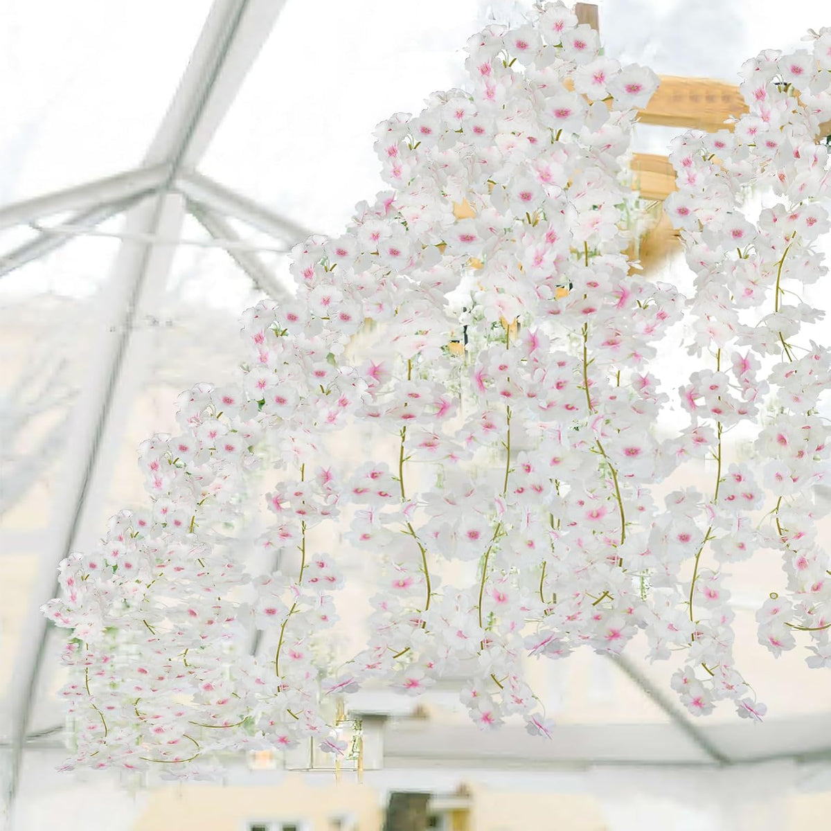 2 Pcs Artificial Cherry Blossom Flower Vines Cherry Blossom Garland 18.48 ft Hanging Silk Flowers Vines Fake Flower Garland Outdoors for Home Wedding Garden Party Arch Office Decor Pink