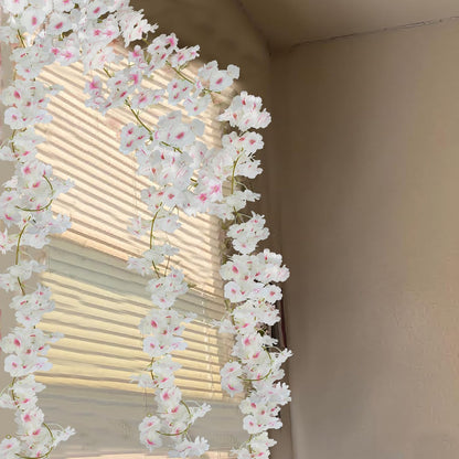 2 Pcs Artificial Cherry Blossom Flower Vines Cherry Blossom Garland 18.48 ft Hanging Silk Flowers Vines Fake Flower Garland Outdoors for Home Wedding Garden Party Arch Office Decor Pink