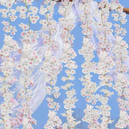 2 Pcs Artificial Cherry Blossom Flower Vines Cherry Blossom Garland 18.48 ft Hanging Silk Flowers Vines Fake Flower Garland Outdoors for Home Wedding Garden Party Arch Office Decor Pink