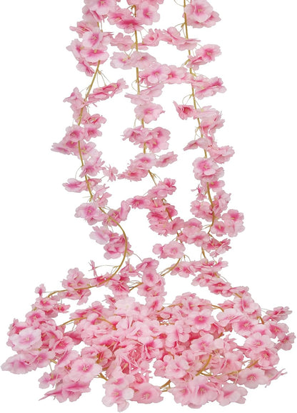 2 Pcs Artificial Cherry Blossom Flower Vines Cherry Blossom Garland 18.48 ft Hanging Silk Flowers Vines Fake Flower Garland Outdoors for Home Wedding Garden Party Arch Office Decor Pink