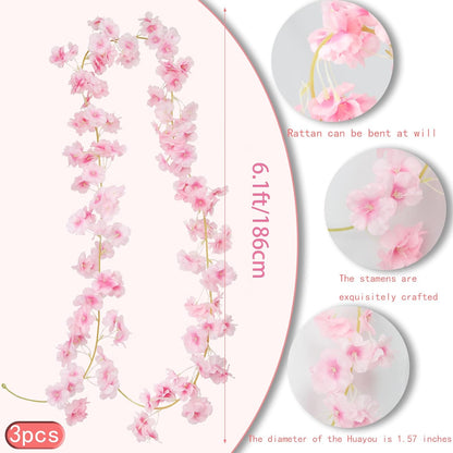 2 Pcs Artificial Cherry Blossom Flower Vines Cherry Blossom Garland 18.48 ft Hanging Silk Flowers Vines Fake Flower Garland Outdoors for Home Wedding Garden Party Arch Office Decor Pink
