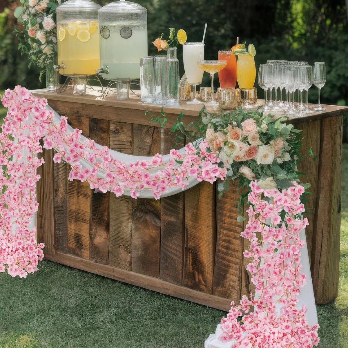 2 Pcs Artificial Cherry Blossom Flower Vines Cherry Blossom Garland 18.48 ft Hanging Silk Flowers Vines Fake Flower Garland Outdoors for Home Wedding Garden Party Arch Office Decor Pink