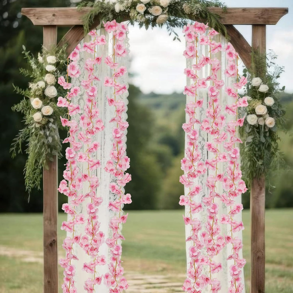 2 Pcs Artificial Cherry Blossom Flower Vines Cherry Blossom Garland 18.48 ft Hanging Silk Flowers Vines Fake Flower Garland Outdoors for Home Wedding Garden Party Arch Office Decor Pink