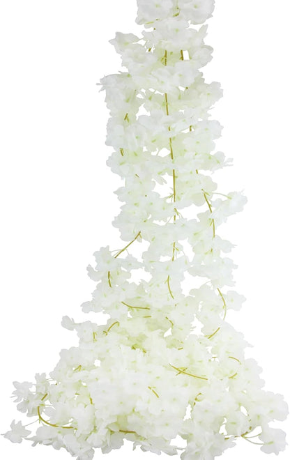 2 Pcs Artificial Cherry Blossom Flower Vines Cherry Blossom Garland 18.48 ft Hanging Silk Flowers Vines Fake Flower Garland Outdoors for Home Wedding Garden Party Arch Office Decor Pink