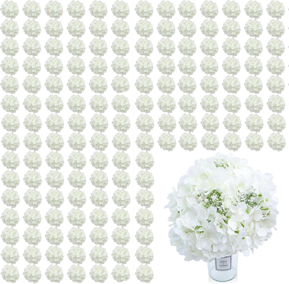 65pcs White Hydrangea Artificial Flowers Bulk (Not Squished, No Steaming Need) Ivory Faux Hydrangeas Bouquet Silk Flowers with Stems for Wedding,Party,Centerpieces,Home,Baby Shower Decor