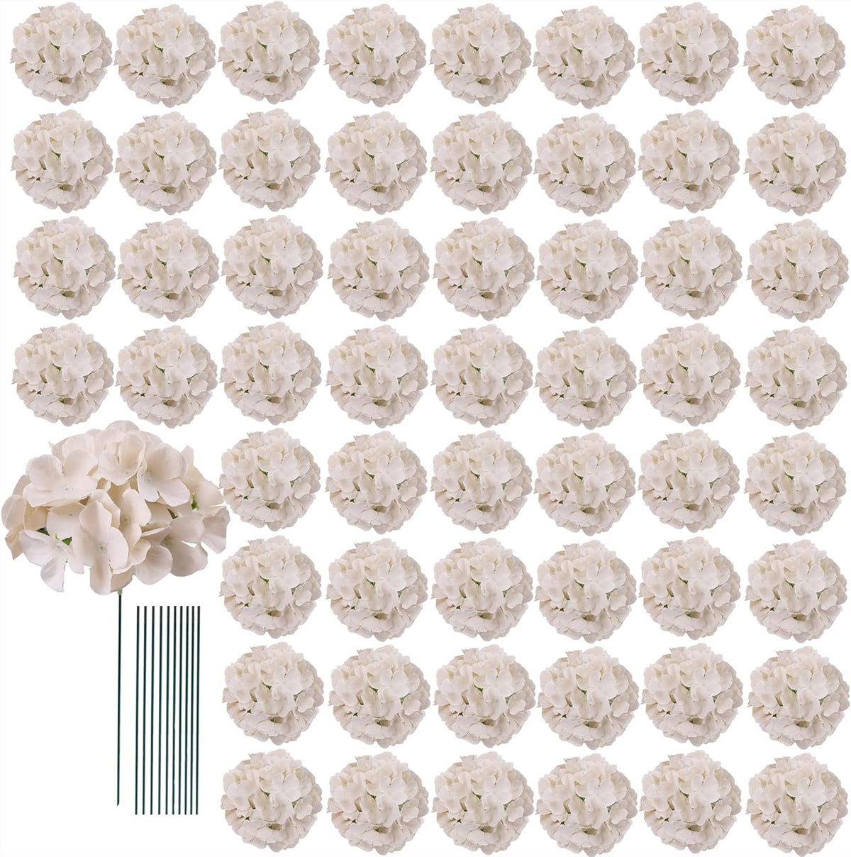 65pcs White Hydrangea Artificial Flowers Bulk (Not Squished, No Steaming Need) Ivory Faux Hydrangeas Bouquet Silk Flowers with Stems for Wedding,Party,Centerpieces,Home,Baby Shower Decor