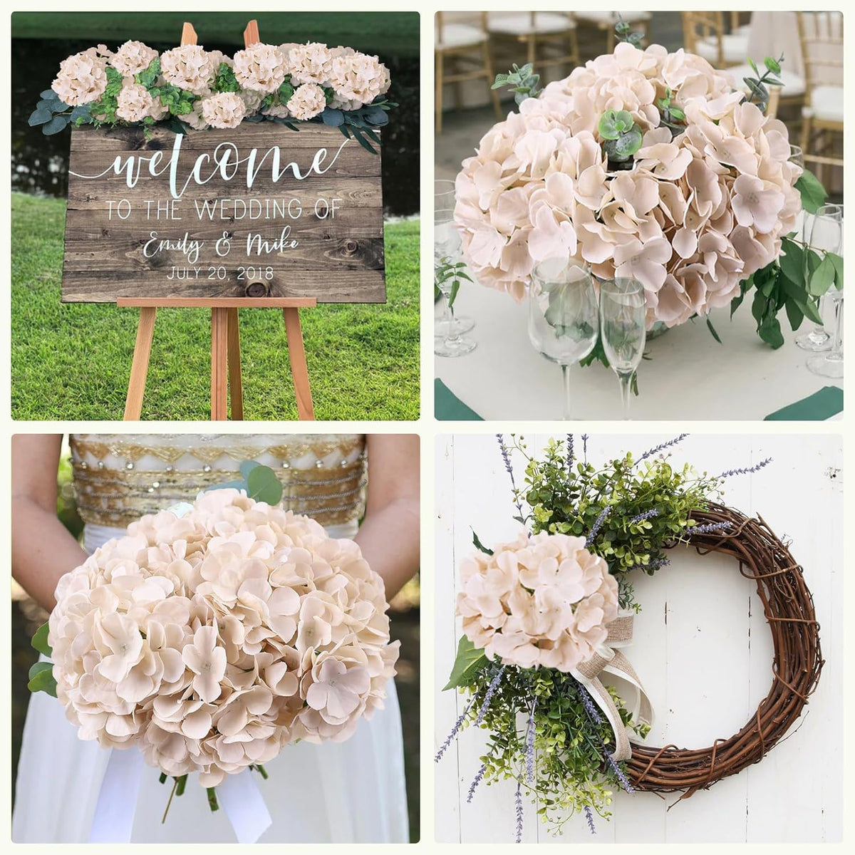 65pcs White Hydrangea Artificial Flowers Bulk (Not Squished, No Steaming Need) Ivory Faux Hydrangeas Bouquet Silk Flowers with Stems for Wedding,Party,Centerpieces,Home,Baby Shower Decor