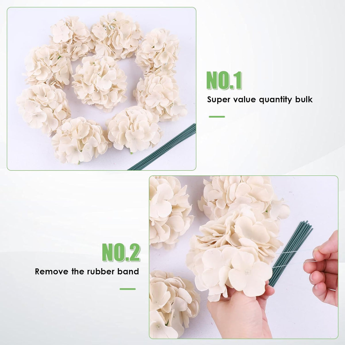 65pcs White Hydrangea Artificial Flowers Bulk (Not Squished, No Steaming Need) Ivory Faux Hydrangeas Bouquet Silk Flowers with Stems for Wedding,Party,Centerpieces,Home,Baby Shower Decor