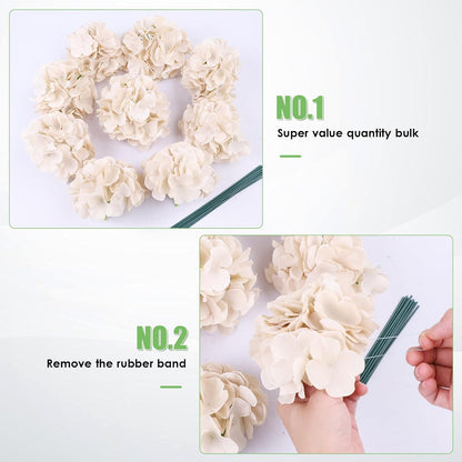 65pcs White Hydrangea Artificial Flowers Bulk (Not Squished, No Steaming Need) Ivory Faux Hydrangeas Bouquet Silk Flowers with Stems for Wedding,Party,Centerpieces,Home,Baby Shower Decor