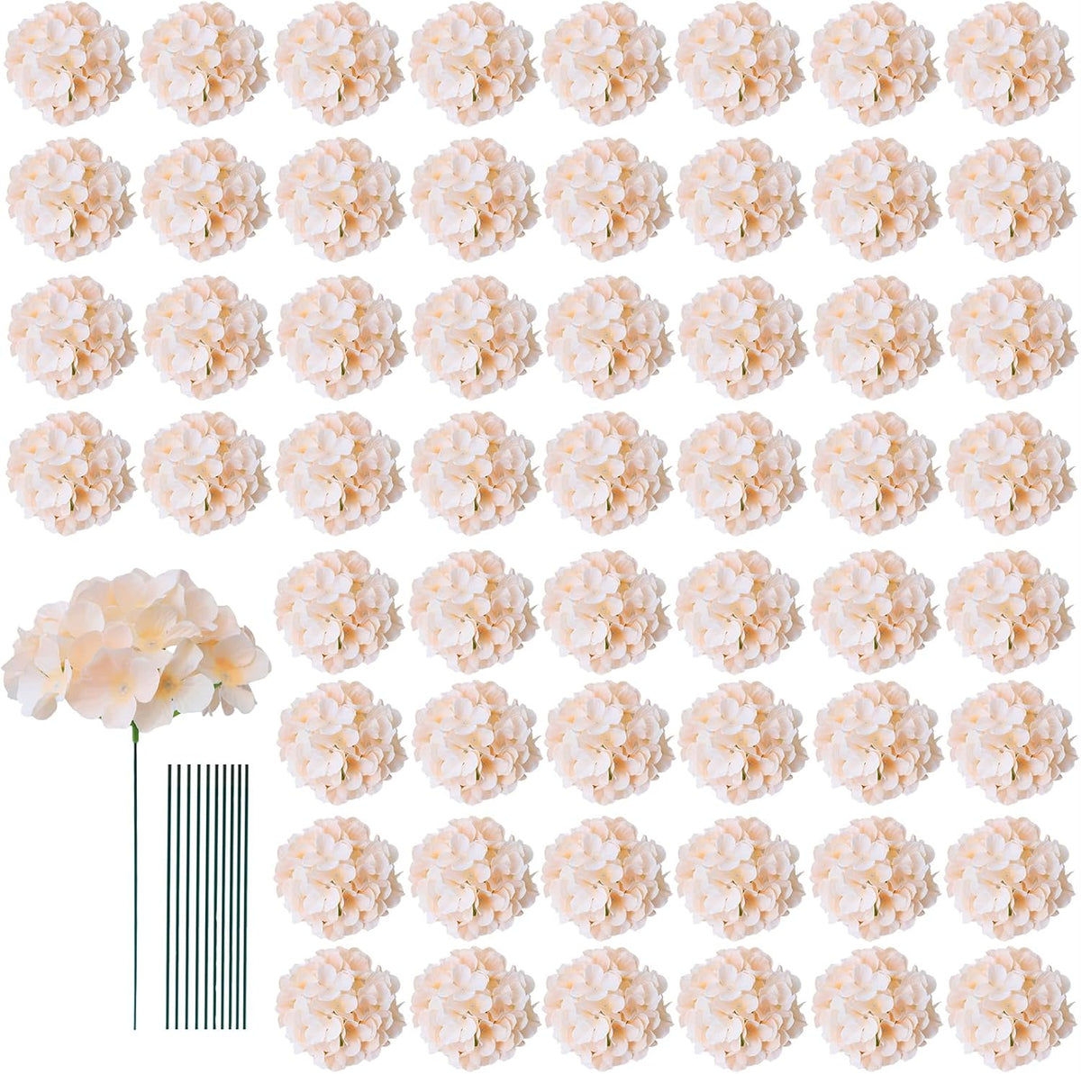65pcs White Hydrangea Artificial Flowers Bulk (Not Squished, No Steaming Need) Ivory Faux Hydrangeas Bouquet Silk Flowers with Stems for Wedding,Party,Centerpieces,Home,Baby Shower Decor