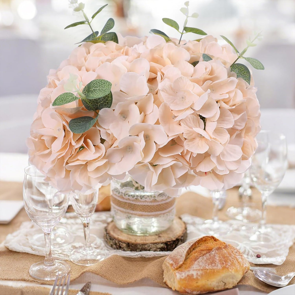 65pcs White Hydrangea Artificial Flowers Bulk (Not Squished, No Steaming Need) Ivory Faux Hydrangeas Bouquet Silk Flowers with Stems for Wedding,Party,Centerpieces,Home,Baby Shower Decor
